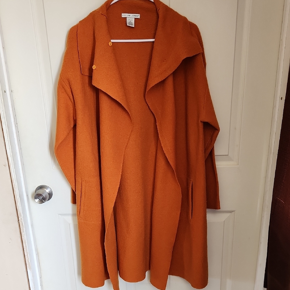 Jillian Jones Open-Front Draped Trench Coat - Rust Orange